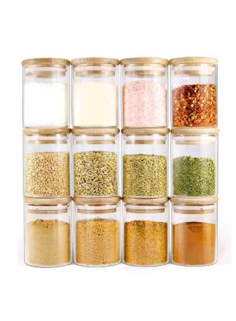 Beone 12pcs 200ml 7oz Glass Spice Jars Bottles with Sealing Cover Lids, BEONE Empty Circle Spice Containers, Spice Labels, Marker Pen,65x80mm - Image 3